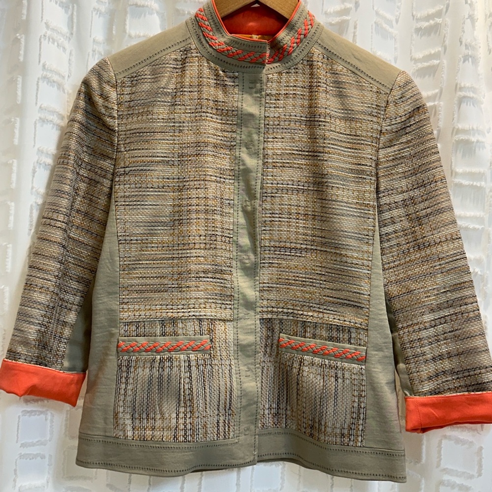 Elie Tahari Olive and Coral Blazer
